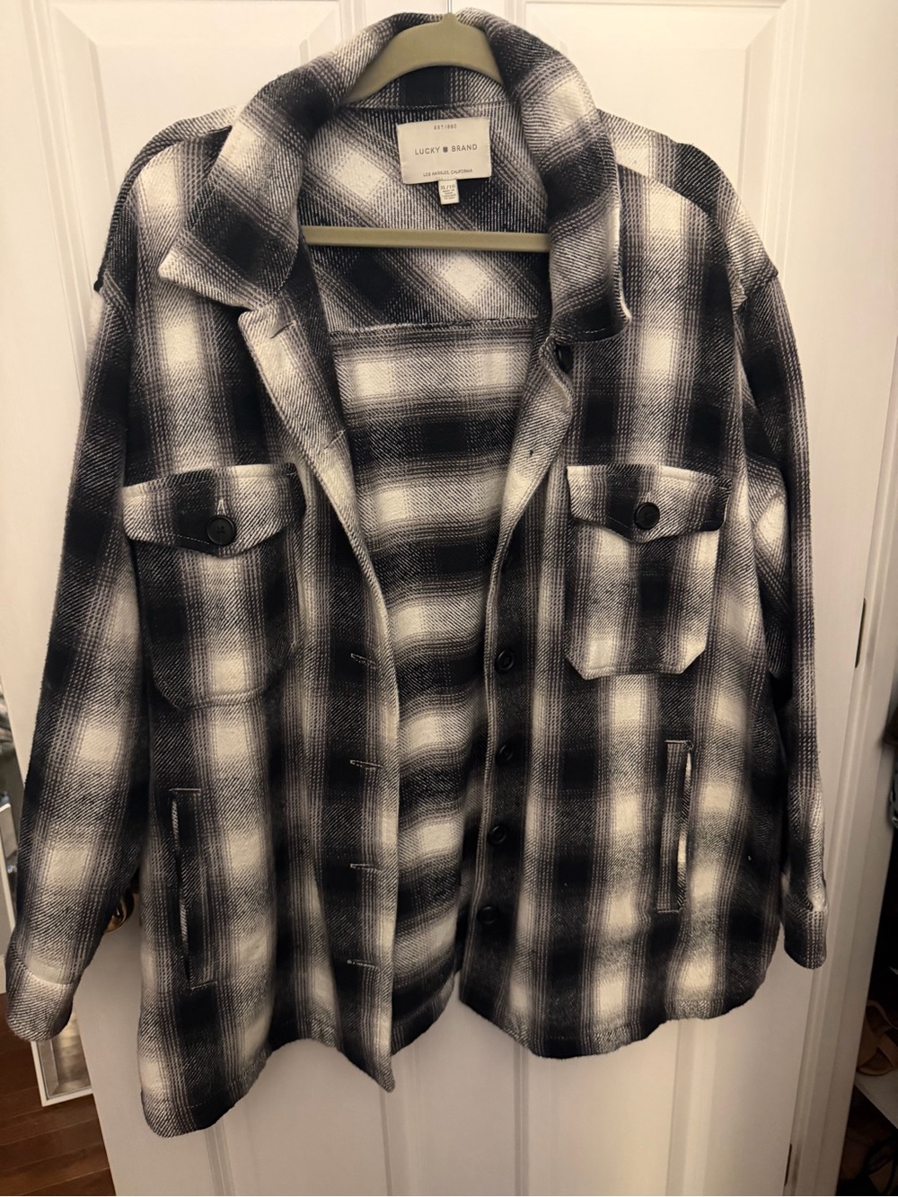 Lucky Brand Black & White Plaid Utility Shacket